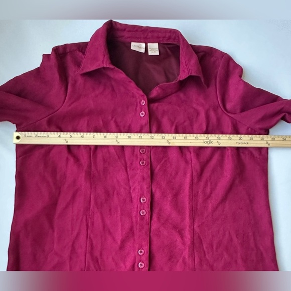 Vintage CC Hughes Maroon Pink Faux Suede Long Sleeve Button Up Shirt Women’s XL - Picture 4 of 5